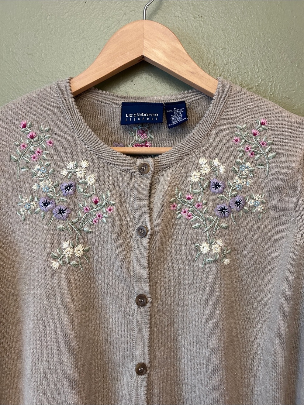VTG Liz Claiborne Floral Embroidered Grannycore Cottagecore Cardigan Sweater M - Picture 4 of 7